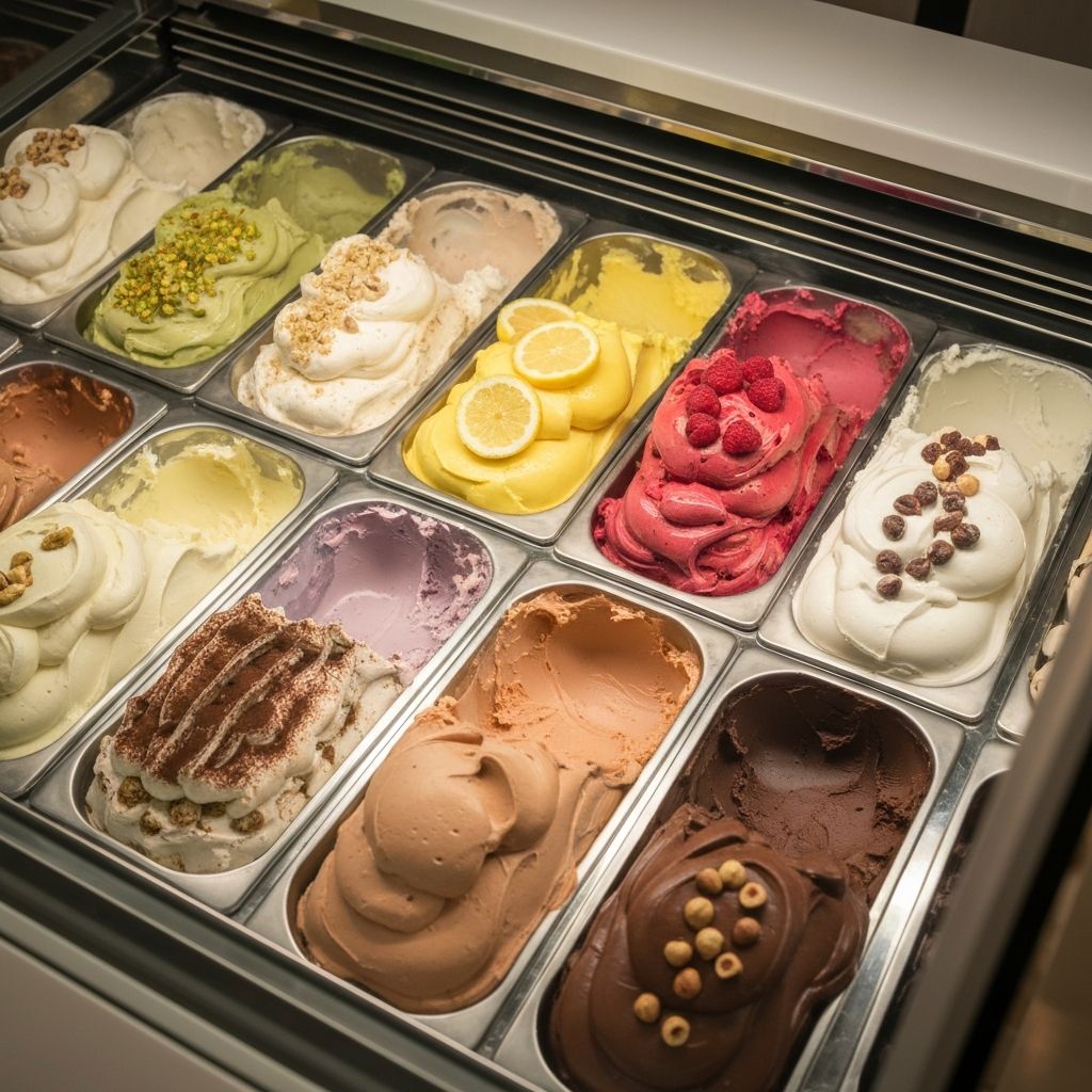 Auswahl handgemachter Eissorten im Bellini Bamberg